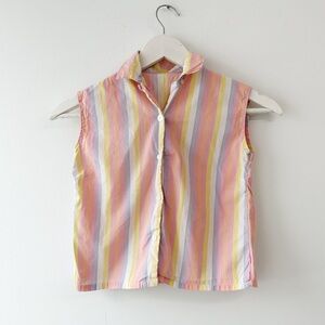 Girls Summer Striped Button Down Top-Sleeveless-Size: 5T Approx.